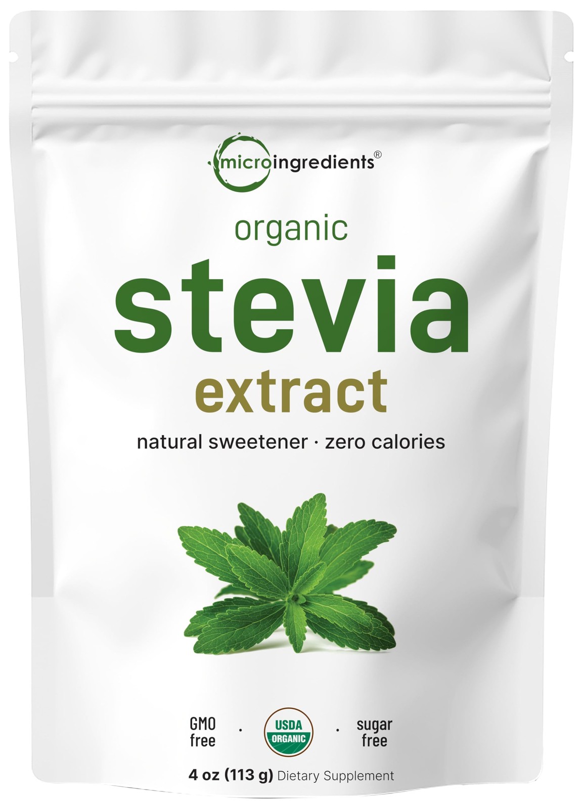 Micro Ingredients Organic Stevia Powder, 4 Ounces, Pouch, 4 Ounce (Pack of 1)