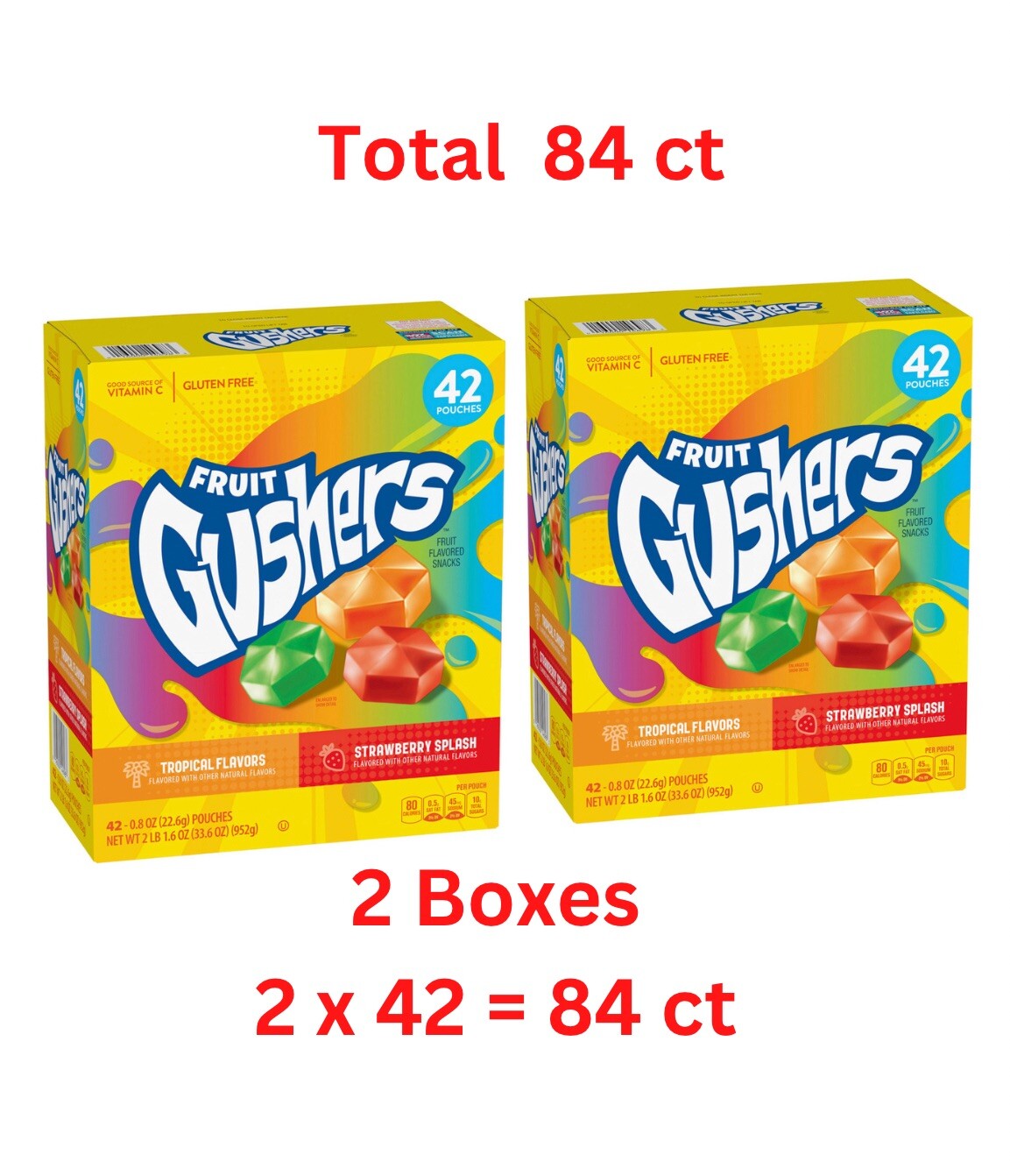 2 pack – Gushers Strawberry Splash and Tropical Flavors ( 42 ct. each pack )