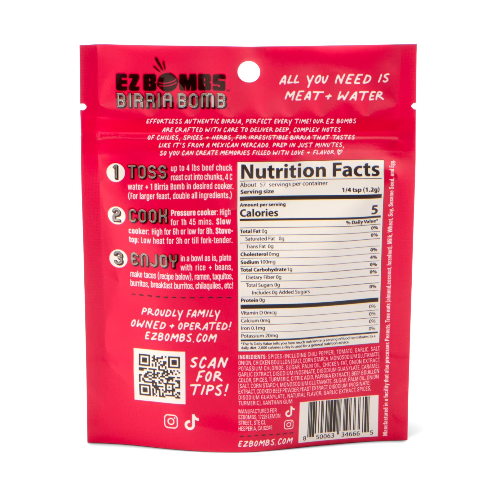EZ Bombs Birria Bomb Seasoning, 1 Pack – Authentic Mexican Spice Mix for Tacos