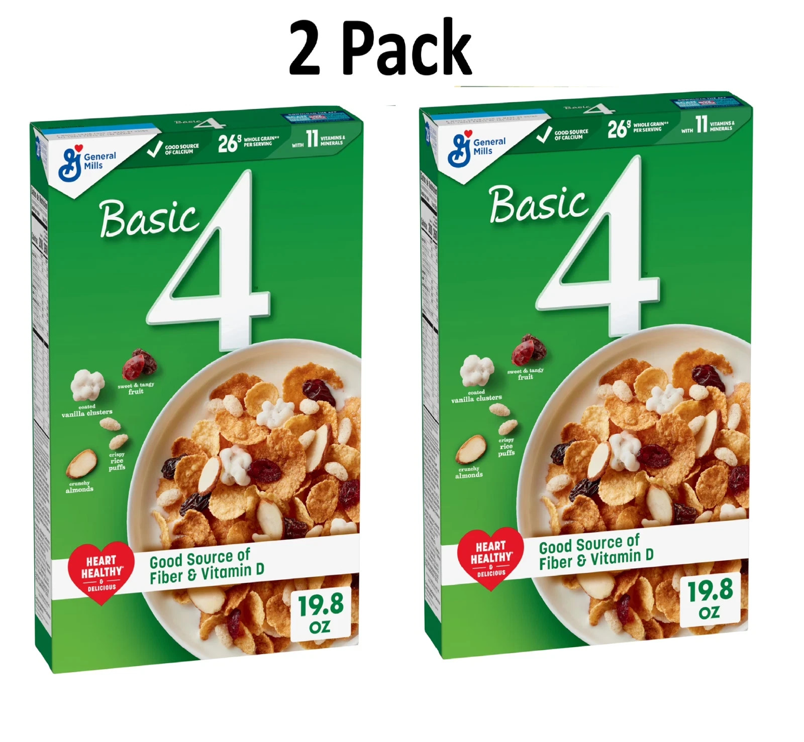 (2 Pack ) Basic 4 Heart Healthy Cereal, Fruit and Nut Fiber Cereal with 19.8 oz