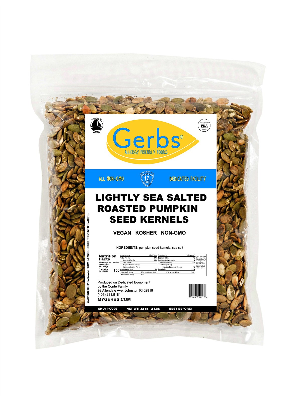 GERBS Lightly Sea Salted Pumpkin Seed Kernels 2 LBS|Top 14 Allergy Free Food …