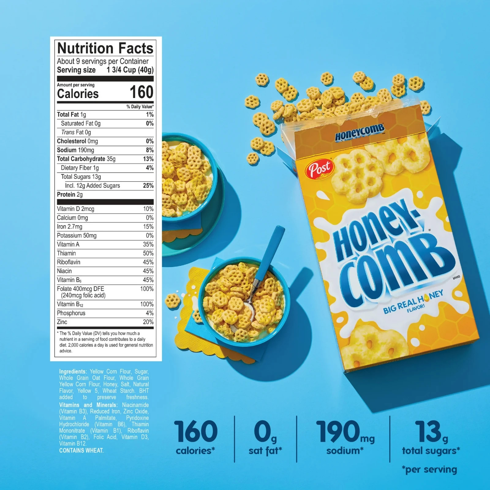 Pack of 2 Post Honeycomb Honey Flavored Crunchy Breakfast Cereal, 19 Oz each