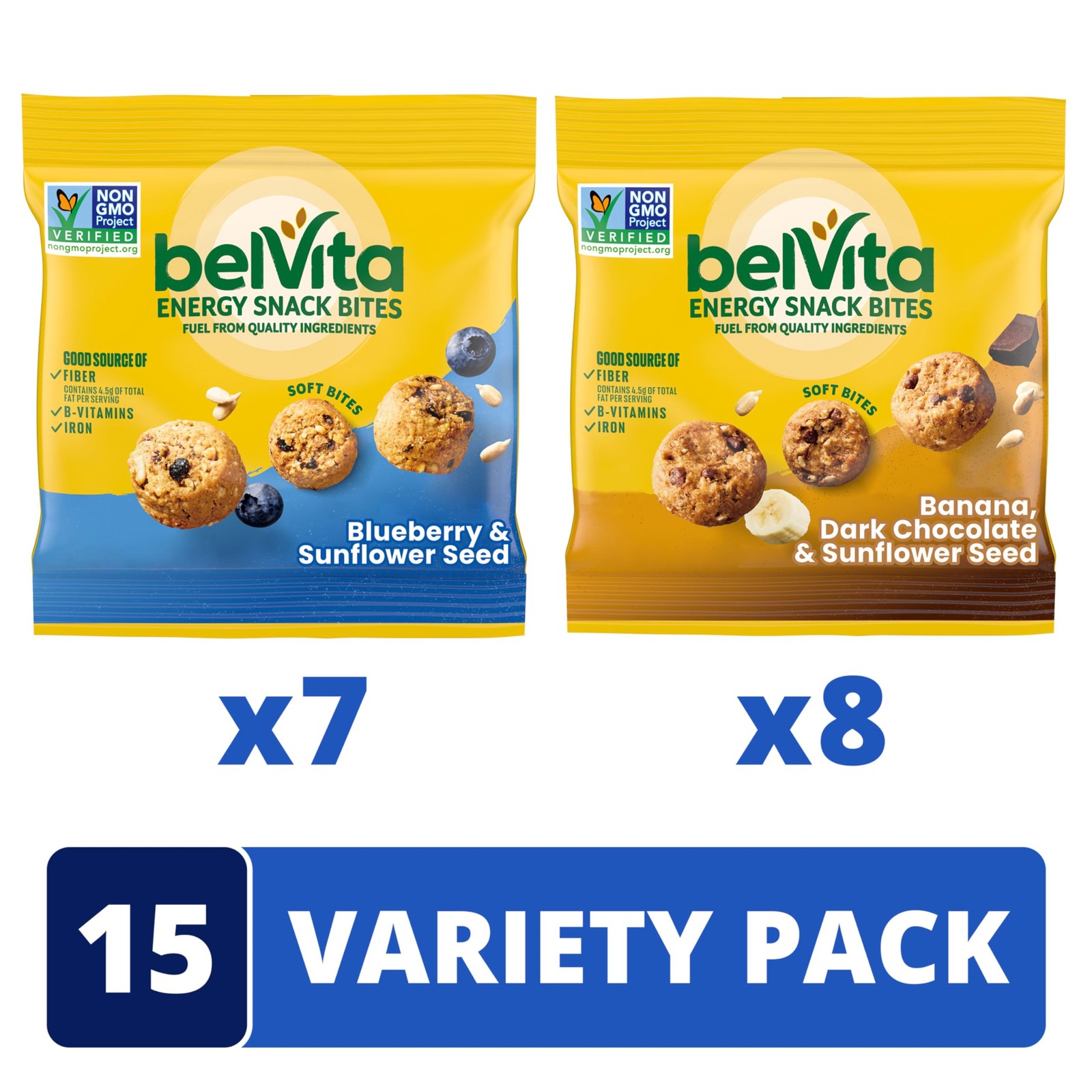 belVita Energy Snack Bites Variety Pack, Banana 1.12 oz, Blue, Yellow/Brown