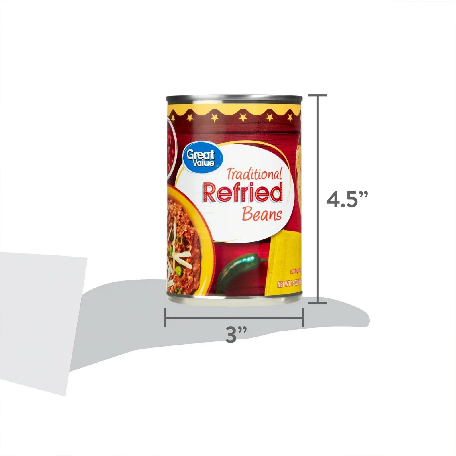(6 pack) Great Value Traditional Refried Beans, 16 oz
