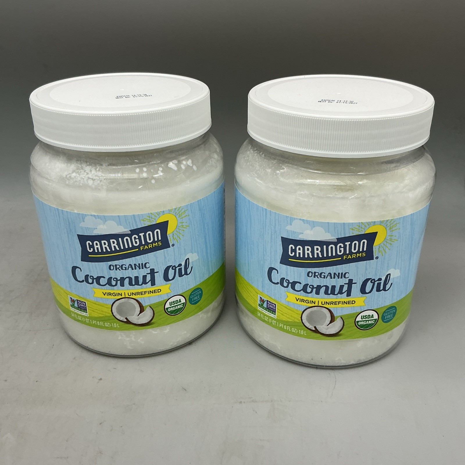 2 Pack Carrington Farms Gluten Free Unrefined Virgin Organic Coconut 54oz 07/27