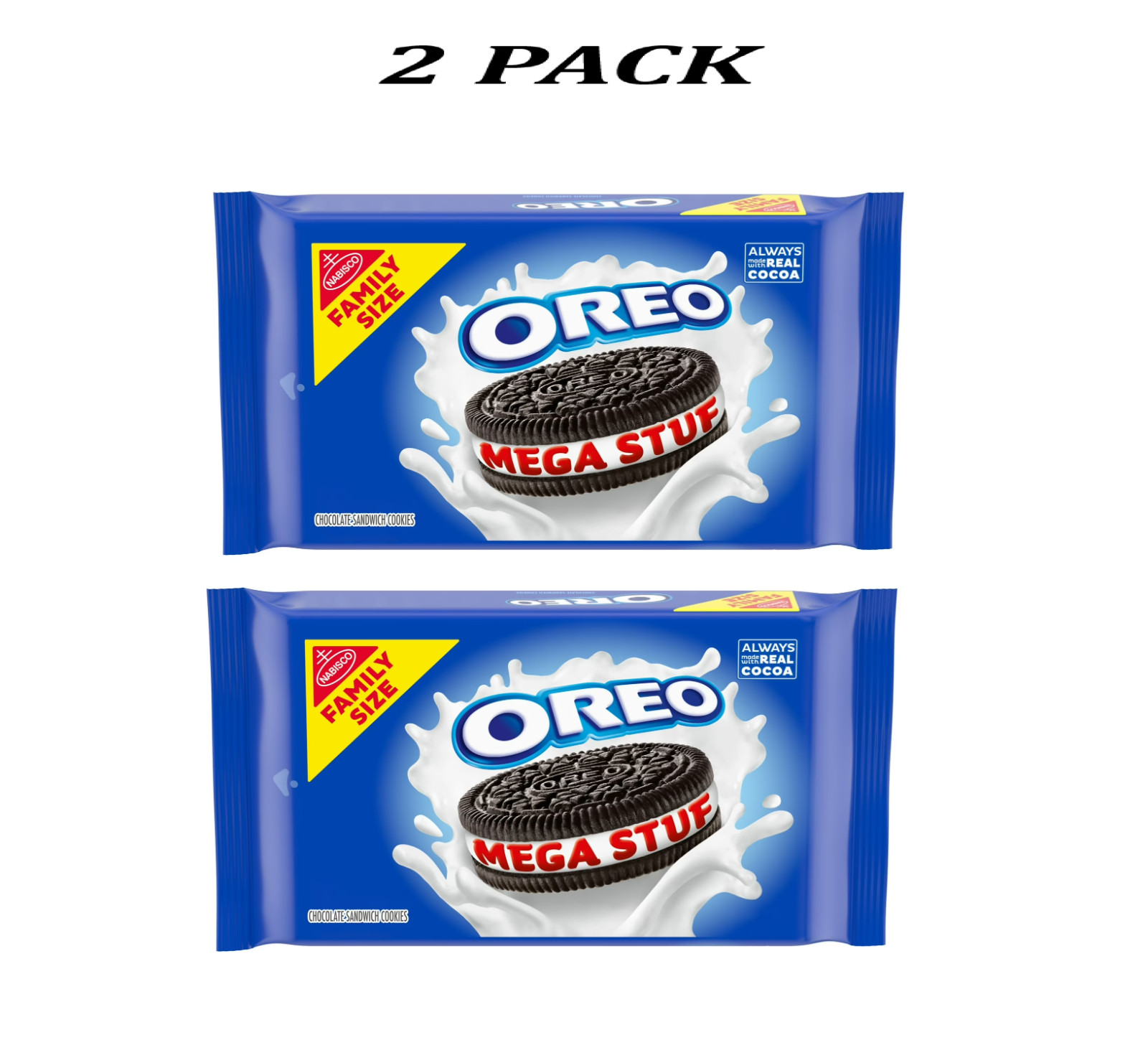 (2 PACK) OREO Mega Stuf Chocolate Sandwich Cookies, Family Size, 17.6 oz.