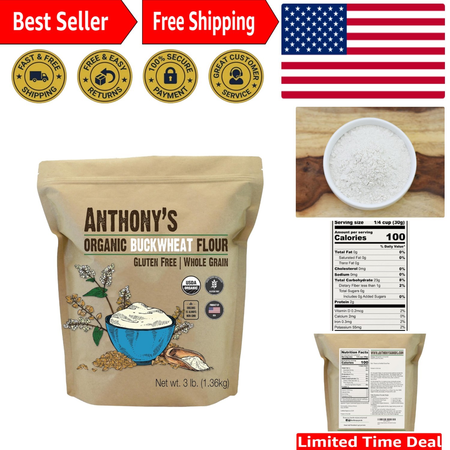 Plant-Based Gluten Free Buckwheat Flour, 3 lb – Ideal for Soba, Bread & Pancakes