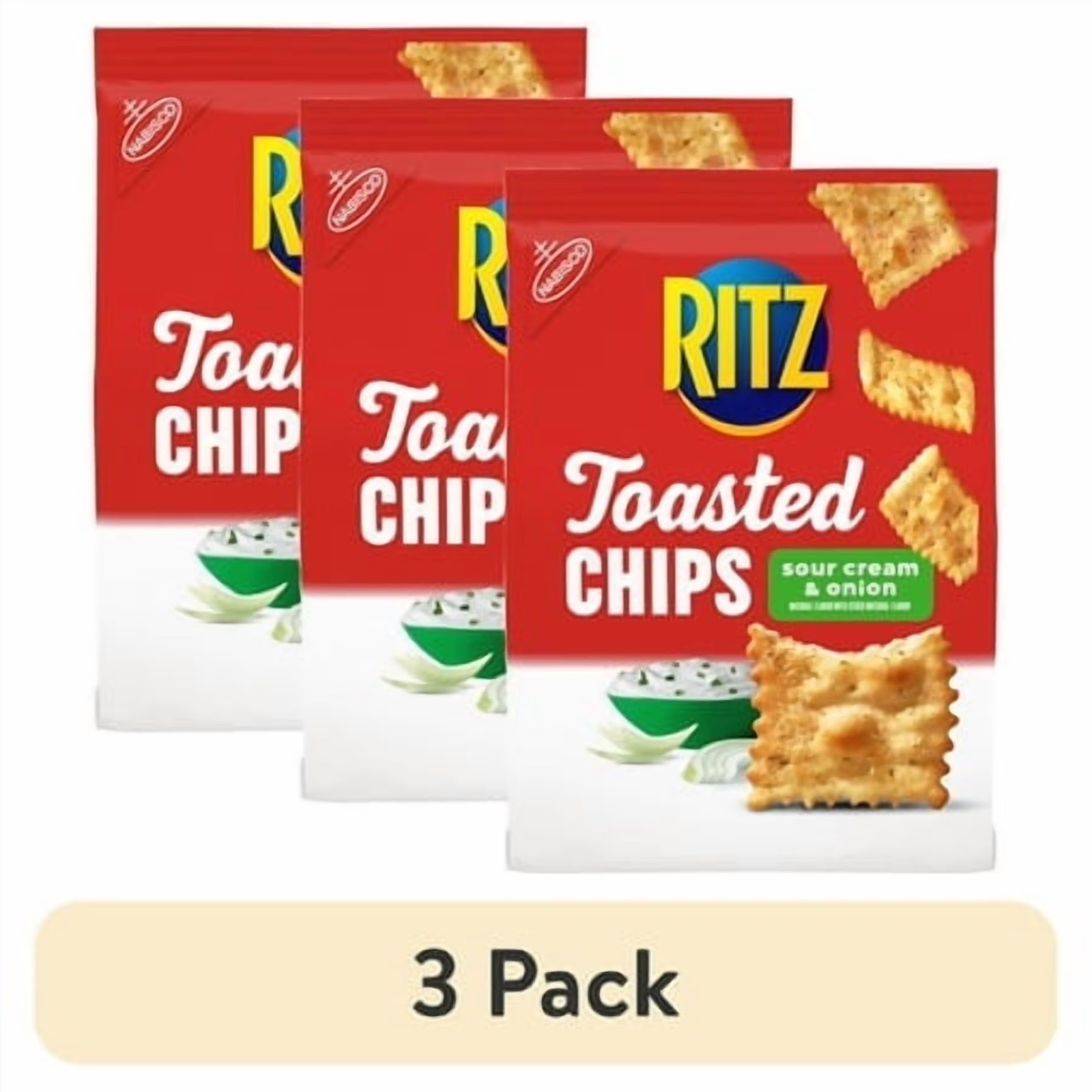 3 pack, RITZ Toasted Chips Sour Cream and Onion Crackers, Party Snacks, 8.1 oz.