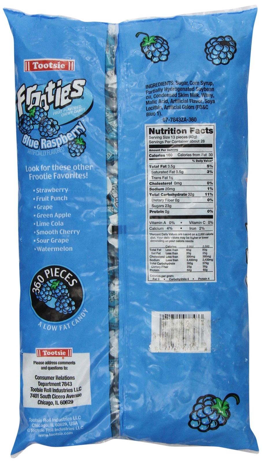 Frooties Blue Raspberry Fruit Snacks 360 Count Bulk Bag Outdoor Snack