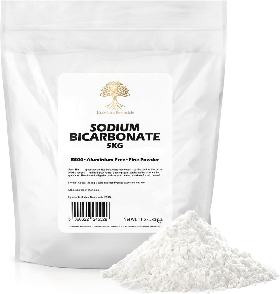 Pure Baking Soda, Sodium Bicarbonate (11 Lbs.) Food Grade for Cleaning, Baking