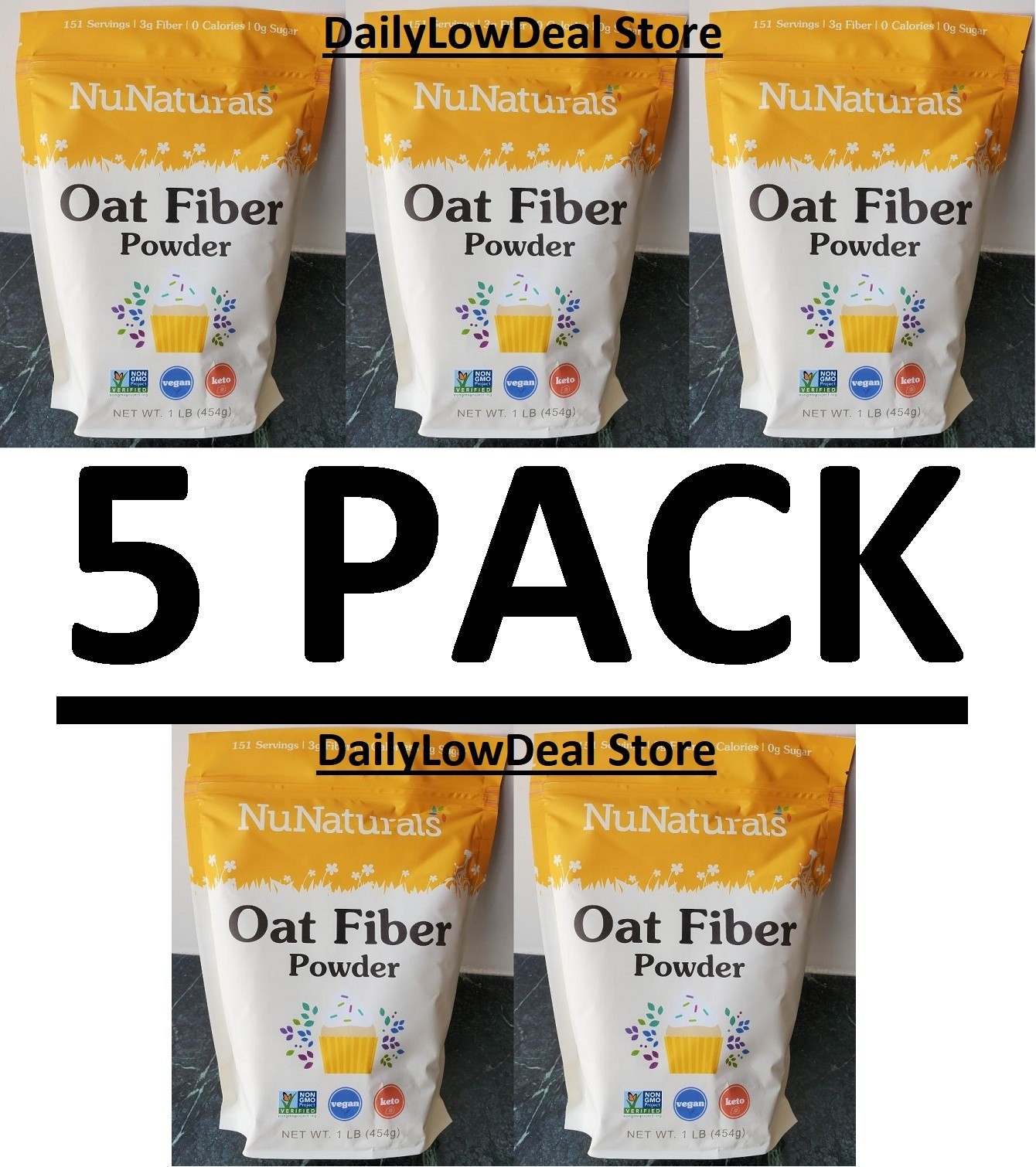 5 PACK – NuNaturals, Oat Fiber Powder, 1 lb (Total 5 Lbs) Baking Vegan