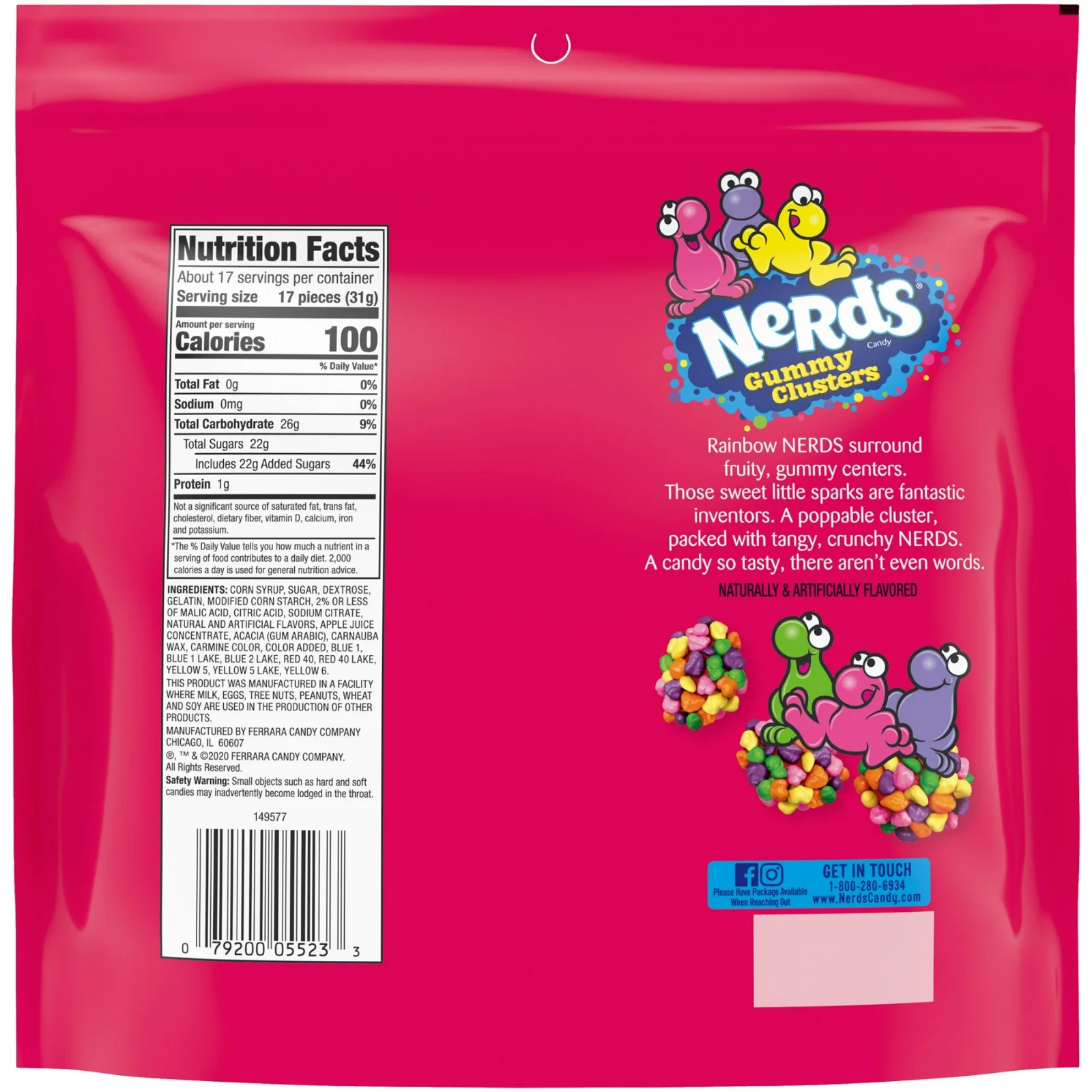 NERDS gummy clusters,candy, rainbow,crunchy and gummy, 18.5 oz bag…