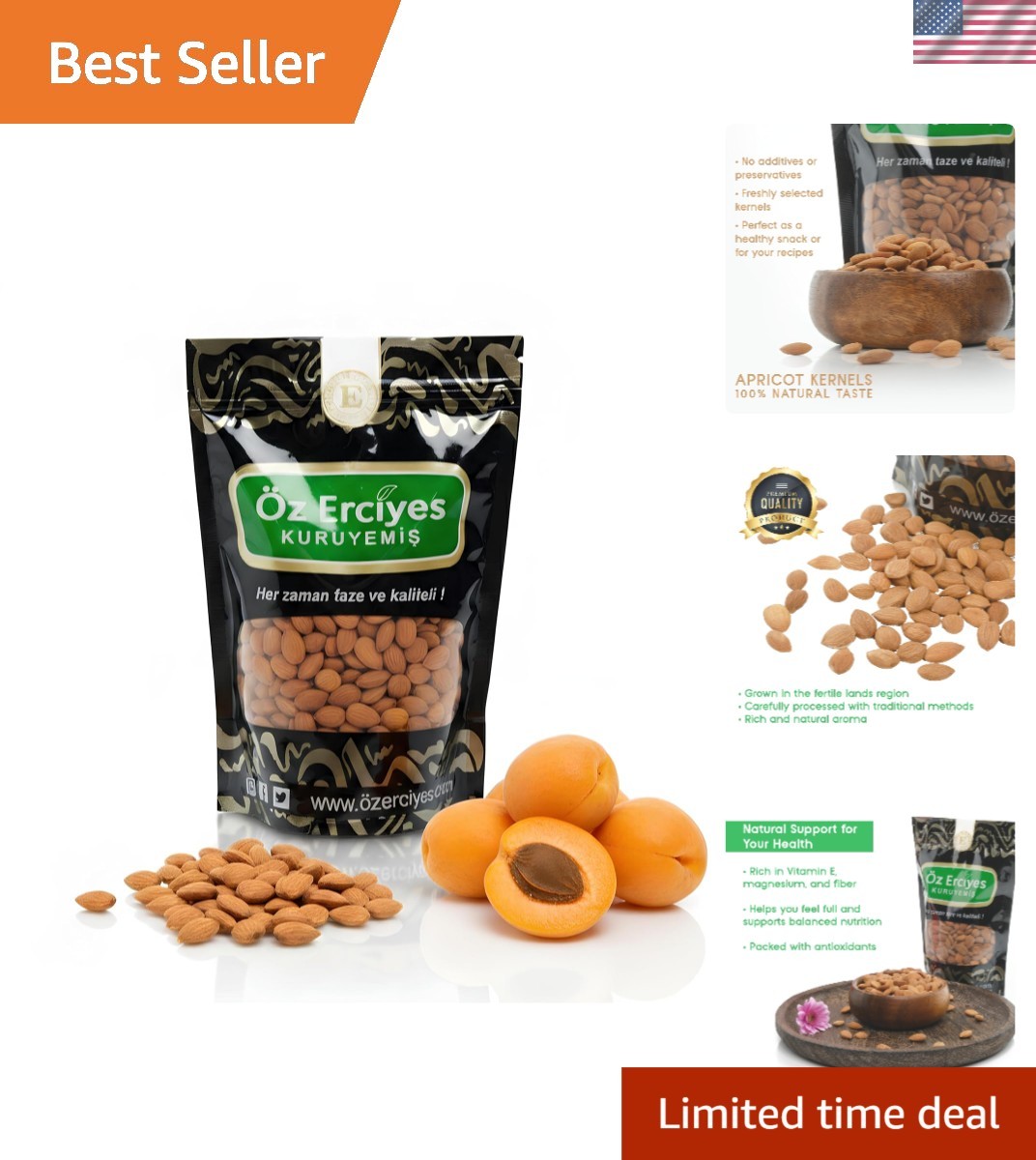 Organic Bitter Raw Apricot Kernels – 8.8 Oz Pouch Packed Fresh and Safe