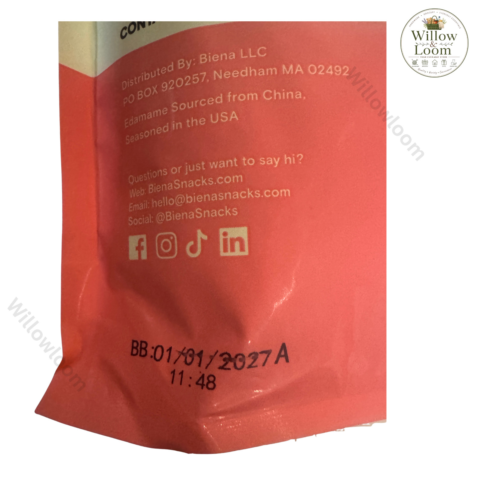 Biena Crispy Roasted Edamame, Himalayan Pink Salt Flavored 18 oz EXP 01/01/2027