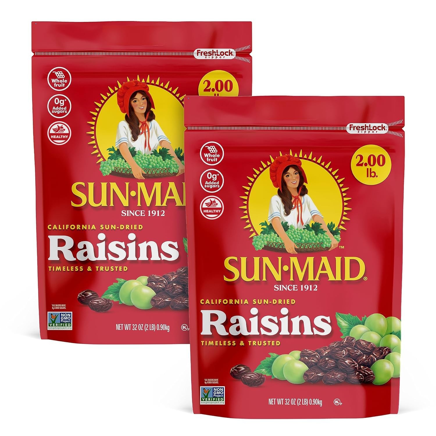SunMaid California SunDried Raisins 2 Pack 32 oz Resealable Bag Snacks
