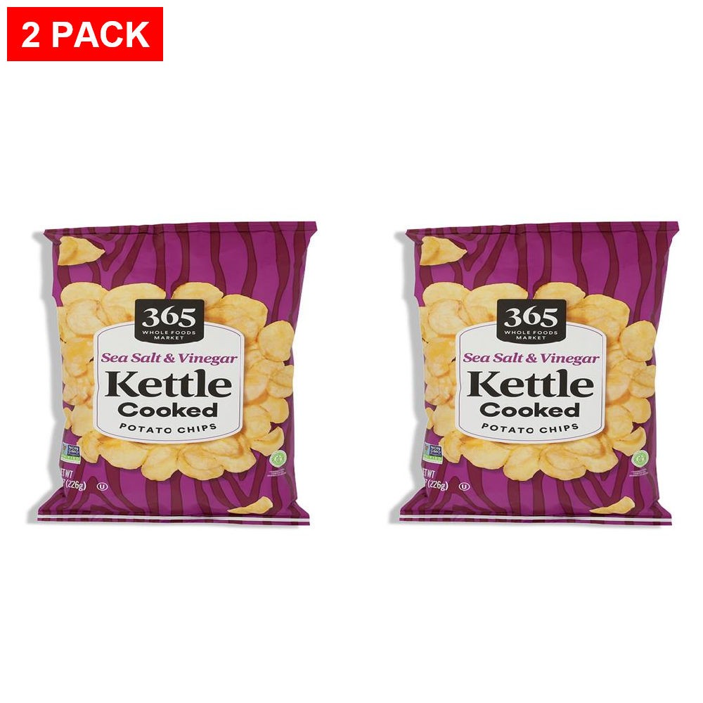 Whole Foods Market Sea Salt Vinegar Kettle Potato Chips, 8 Oz – Pack Of 2