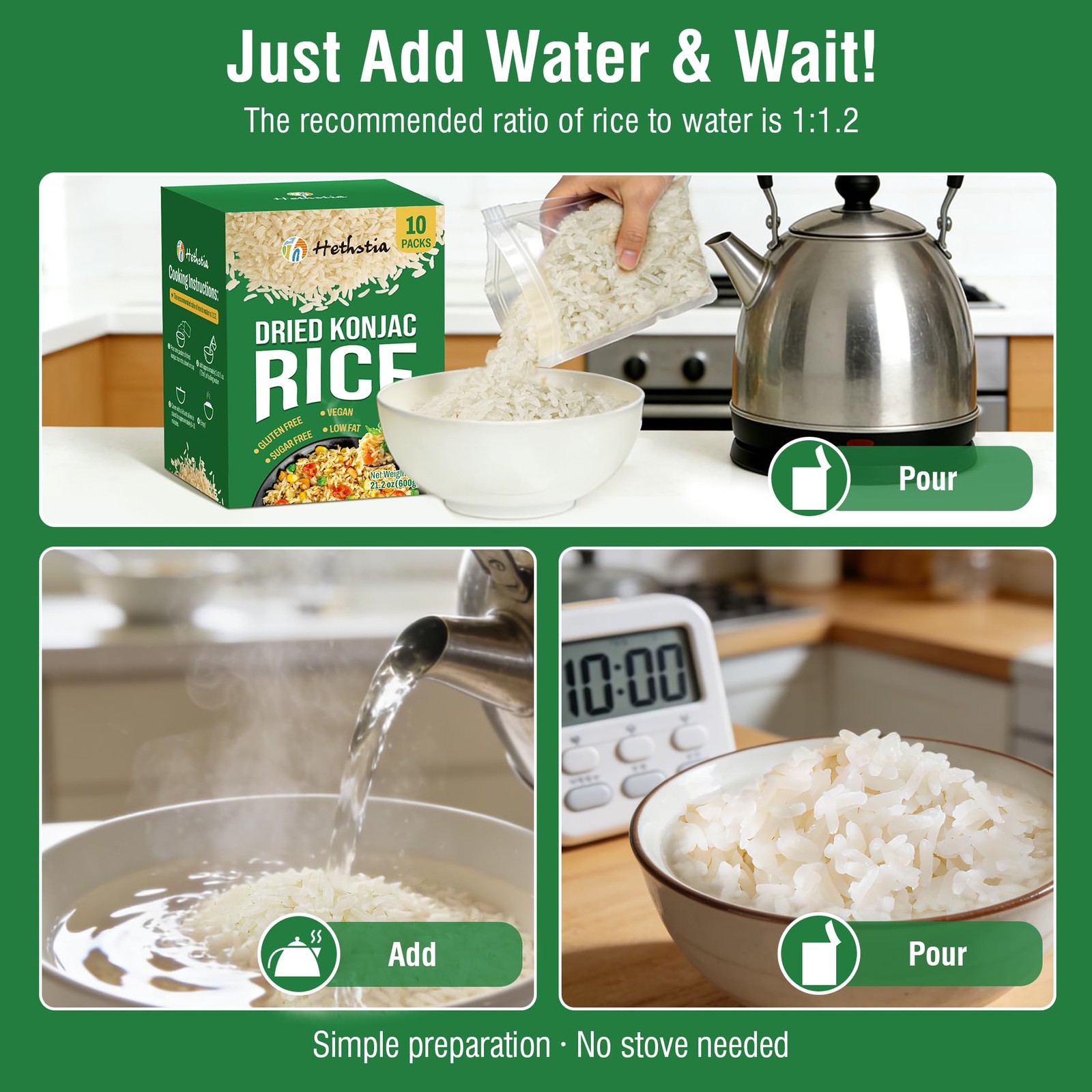 Dried Shirataki Rice, Vegan Konjac Dry Rice, Diet-Friendly Instant Healthy Me…