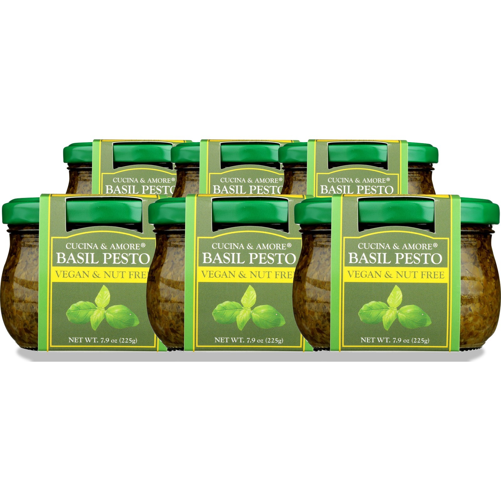 Vegan Nut Free Basil Pesto Sauce By Cucina & Amore 7.9 Oz 6 Pack
