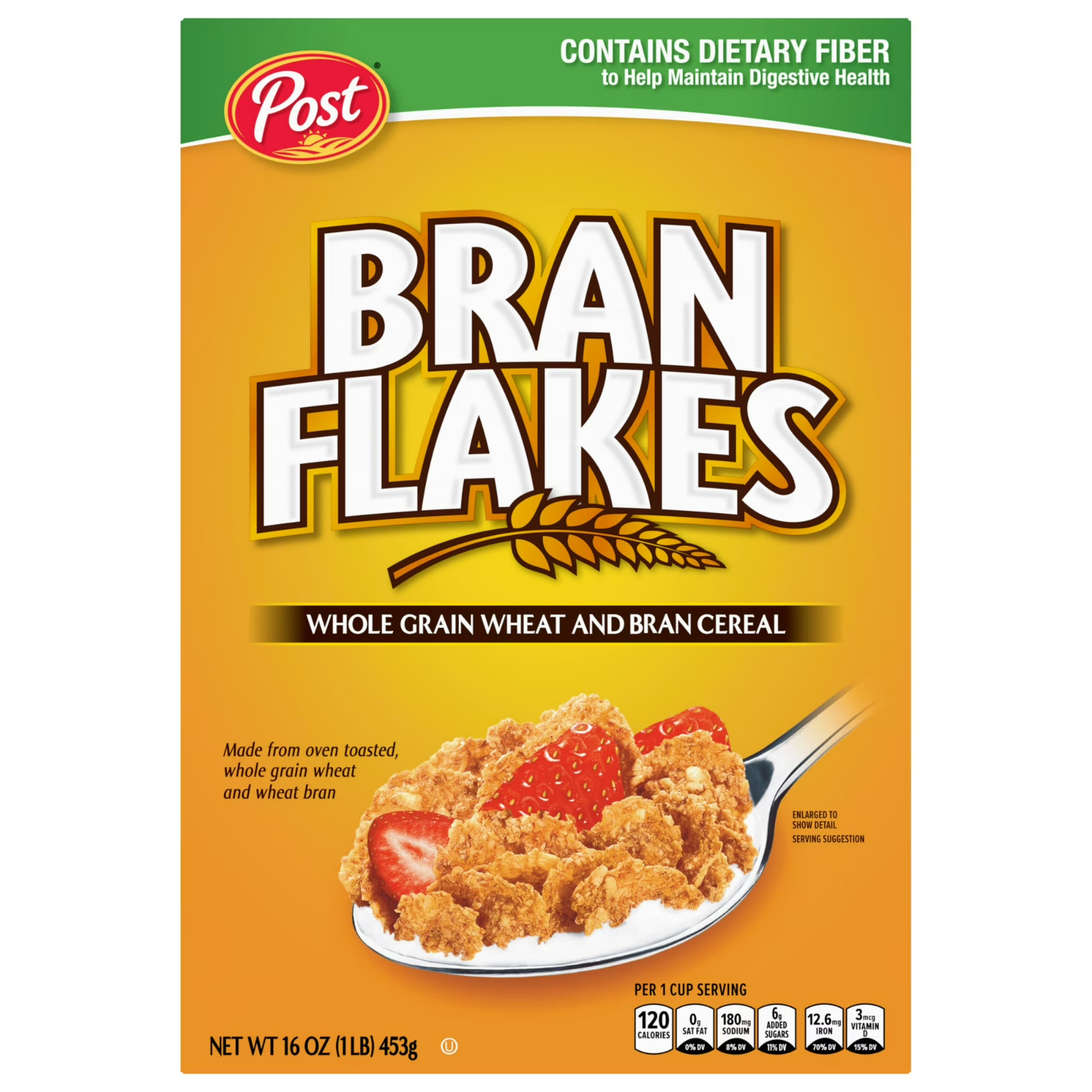 Bran Flakes Whole Grain Wheat & Bran Breakfast Cereal, High Fiber, 16 oz