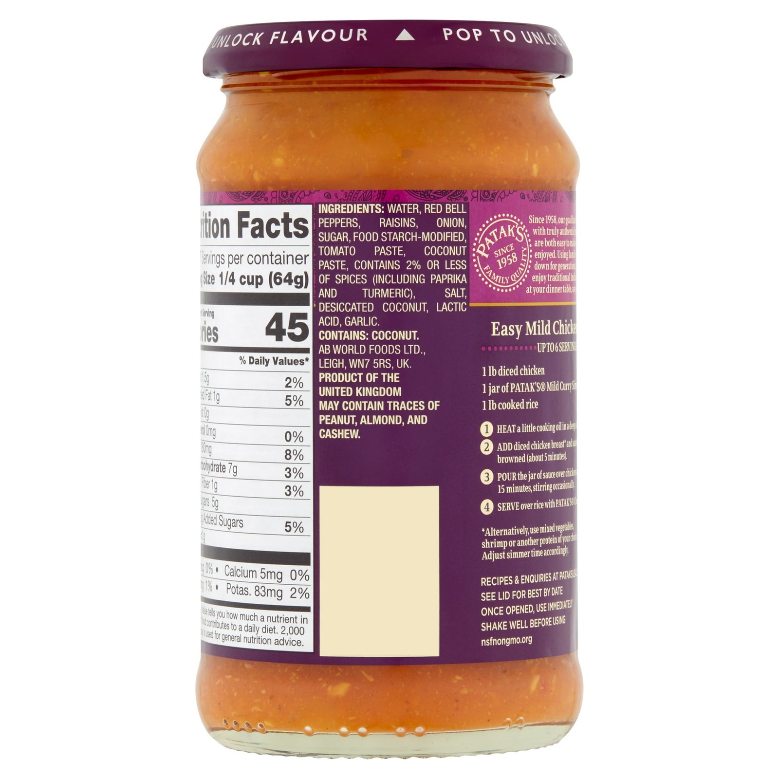 Patak’s Original Mild Curry Simmer Sauce, 15 oz
