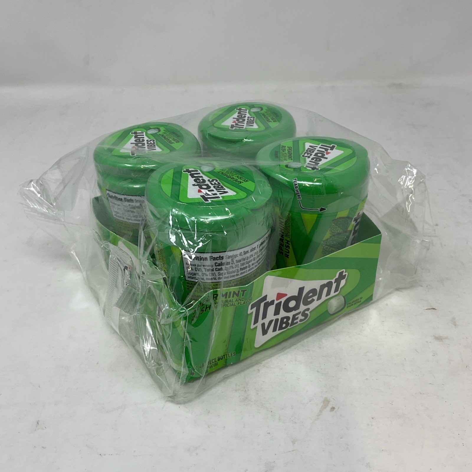 4 PACK Trident Vibes Spearmint Rush Sugar Free Gum 40 Pieces Per Bottle