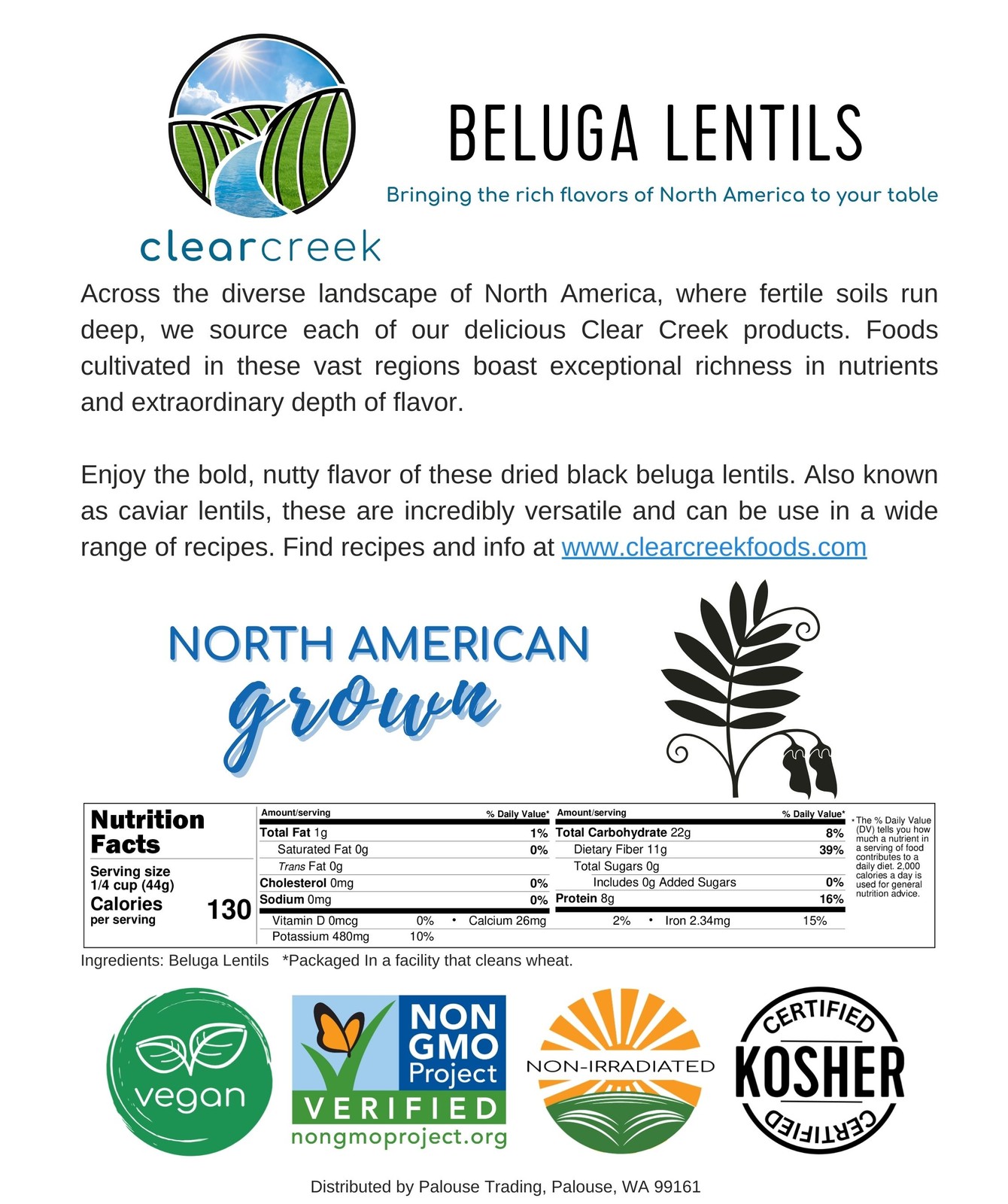Clear Creek Black Beluga Lentils 4 lbs