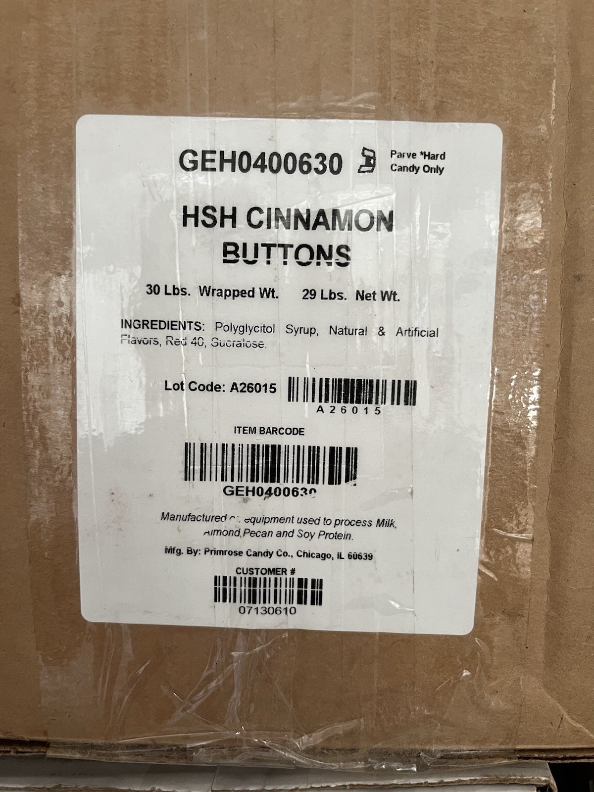 Primrose Sugar Free Cinnamon Disc Hard Candy red diabetic keto 5 pounds Kosher
