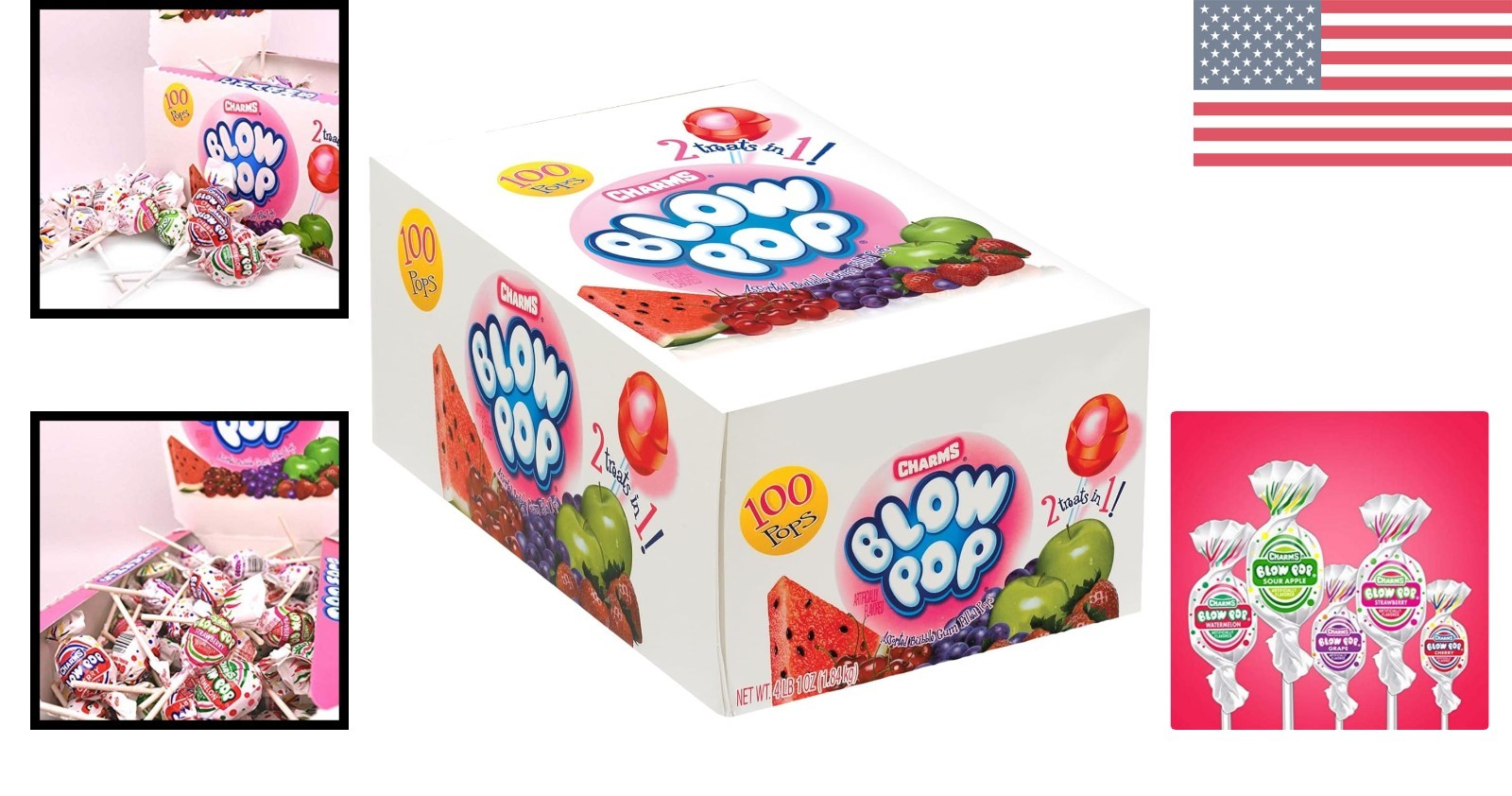 Charms Blow Pops – 100 Count Box of Assorted Fruit Flavors – Perfect for Sharing