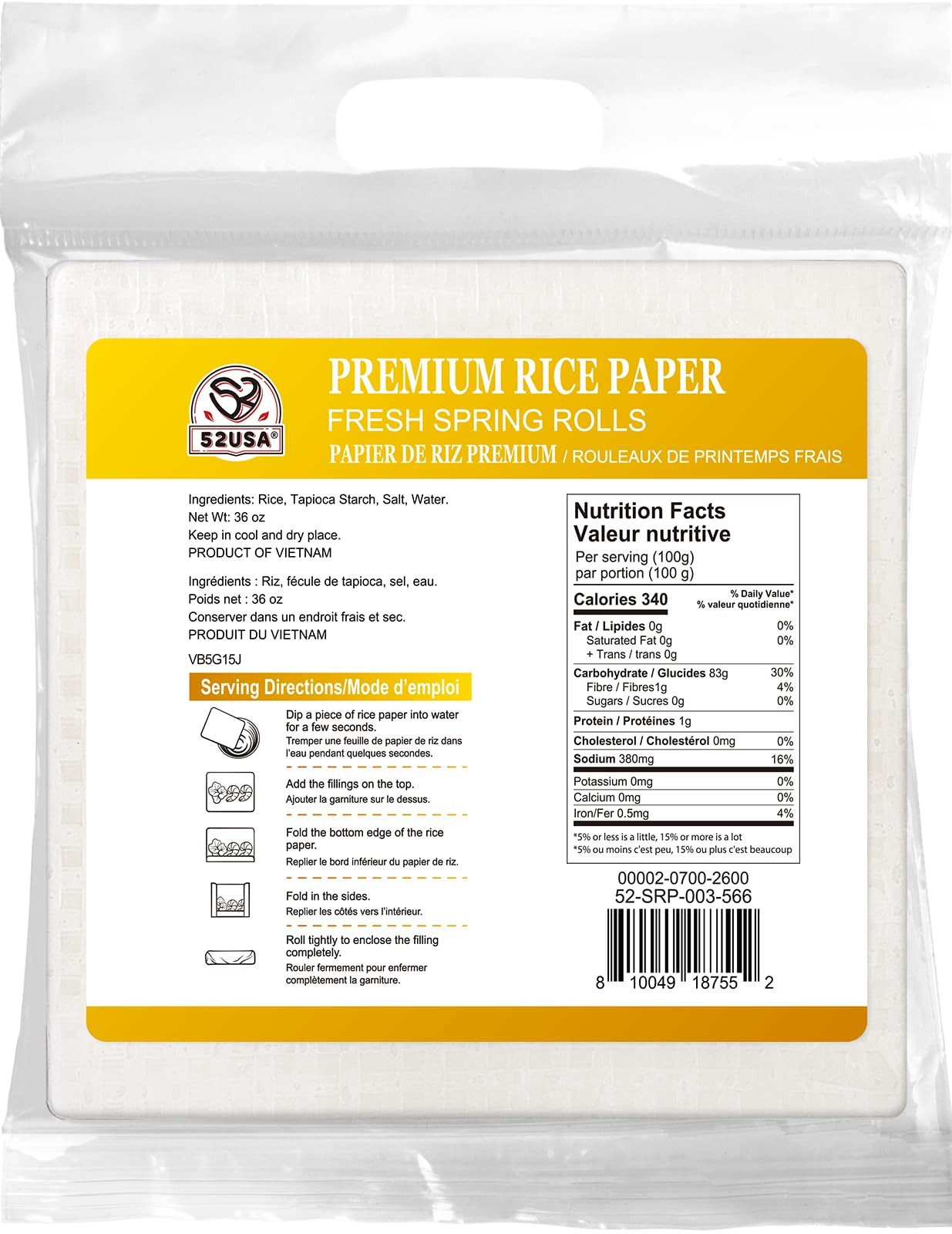 Square Rice Paper Wrappers, 102 Sheets GlutenFree Spring Rolls & Dumplings