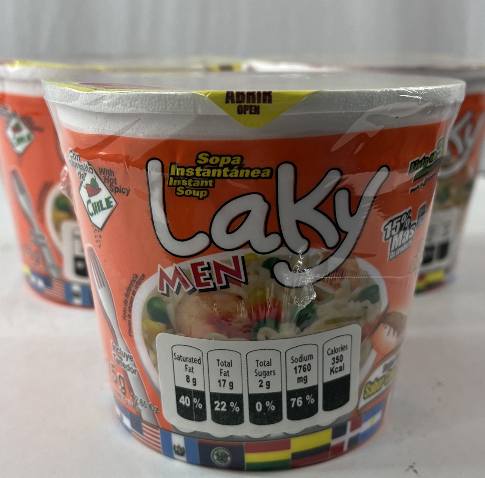 Laky men Shrimp flavor Instant soup 2.65 oz x 3 New. Product of Guatemala