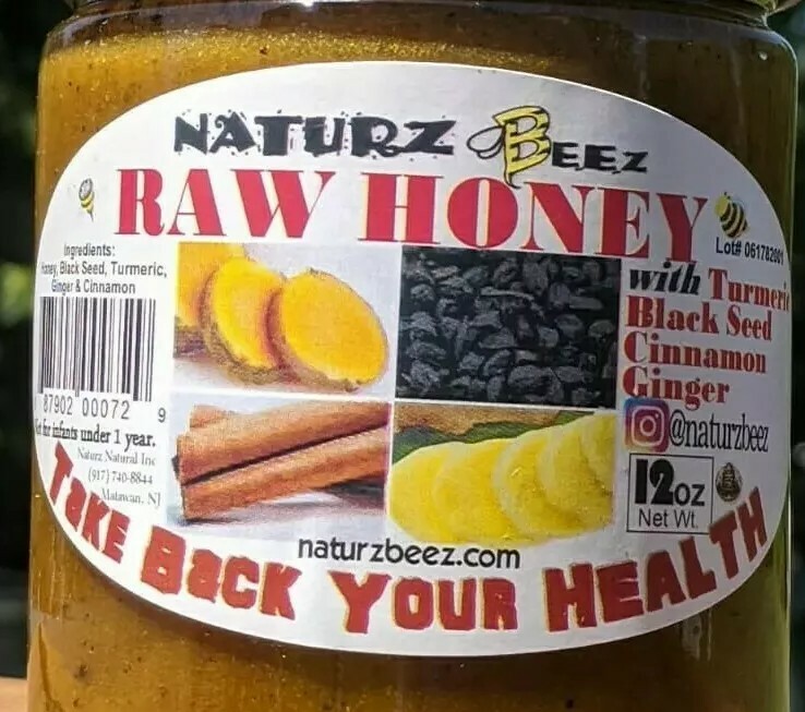 RAW HONEY & GINGER-TURMERIC-CINNAMON-BLACK SEED-PROPOLIS-POLLEN 12oz BLACKSEED