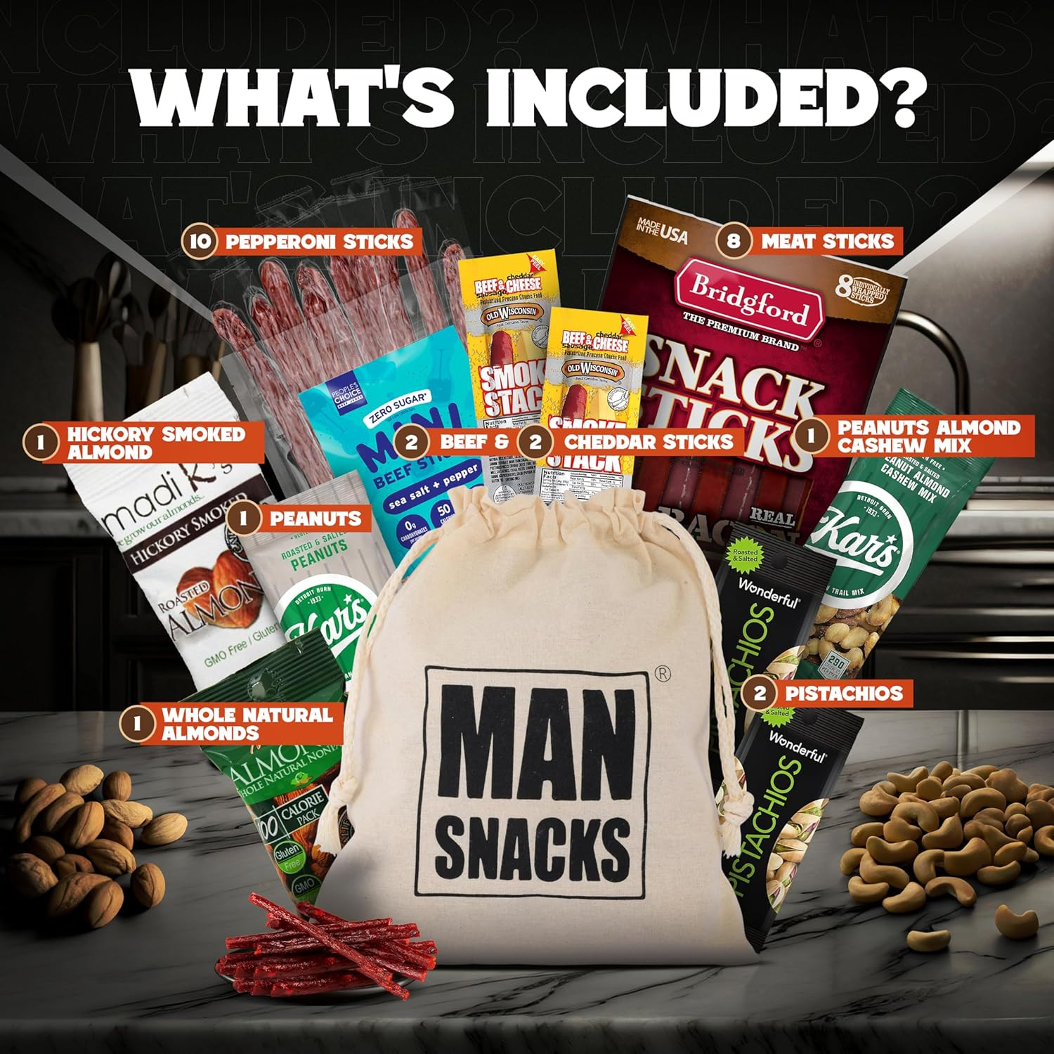 Deluxe Jerky & Nuts Gift Basket for Men – 28 Pc – Large Variety of Beef Jerky St