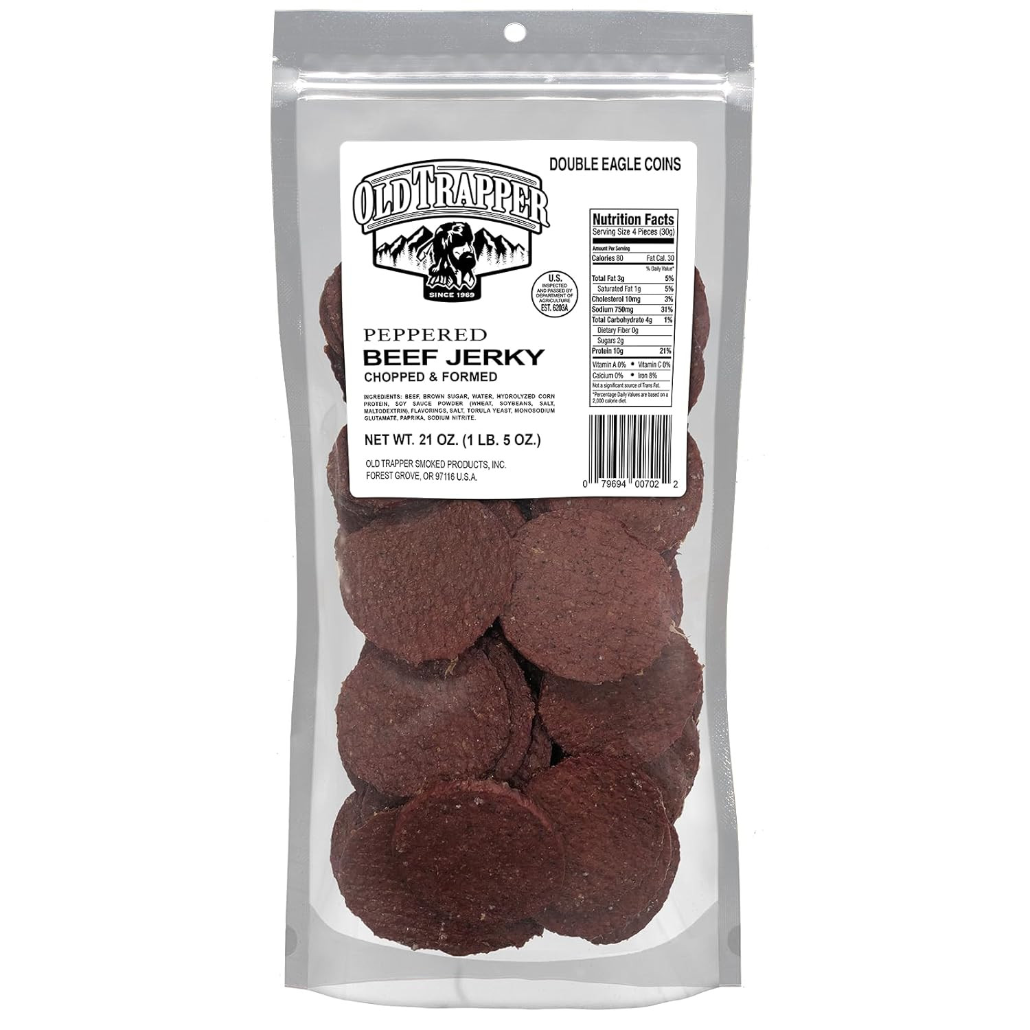 Peppered Double Eagle Beef Jerky | Real Wood Smoked | 10G of Protein | 1 Bag (80