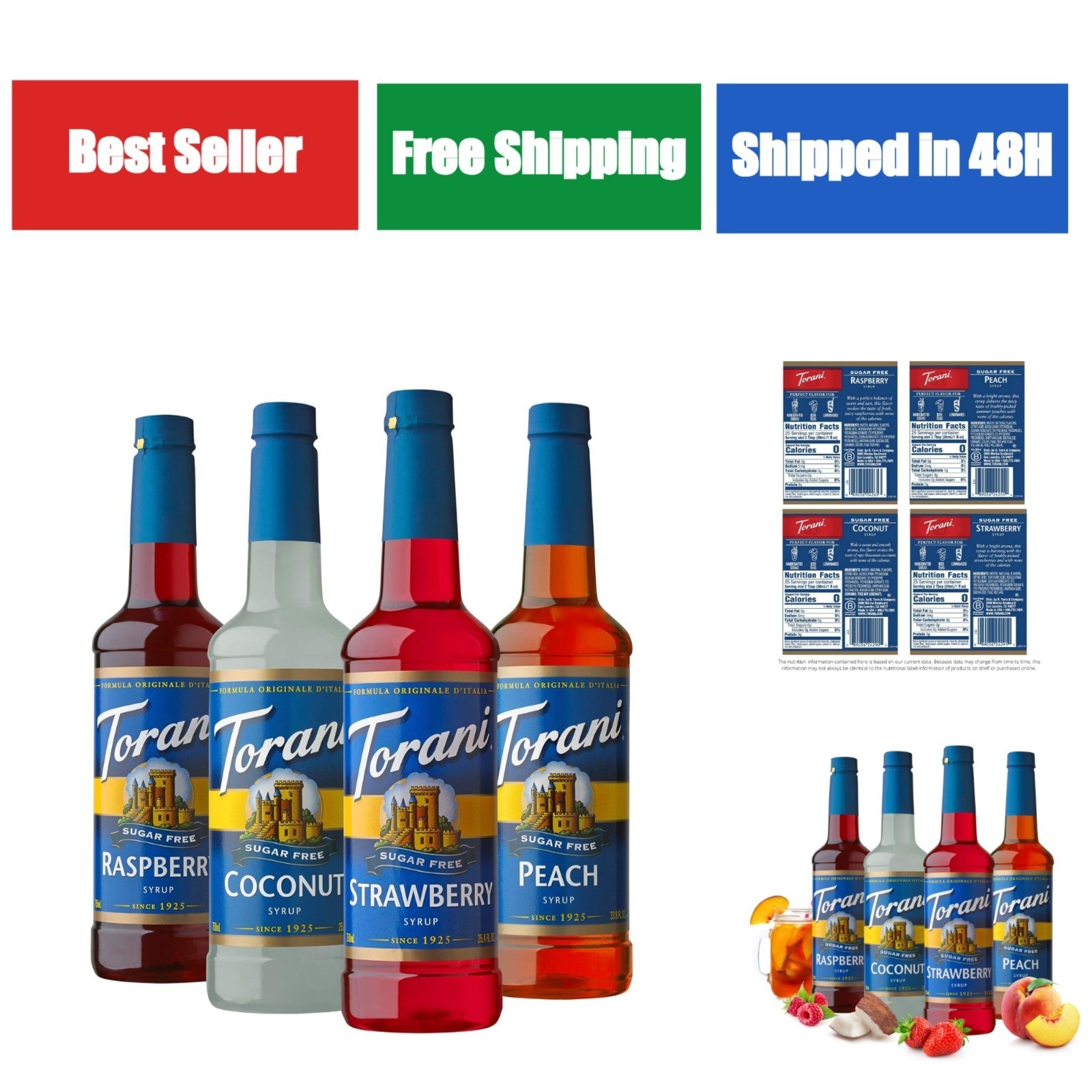 Torani Sugar Free Flavored Drink Syrup Variety Pack – 25.4 fl oz