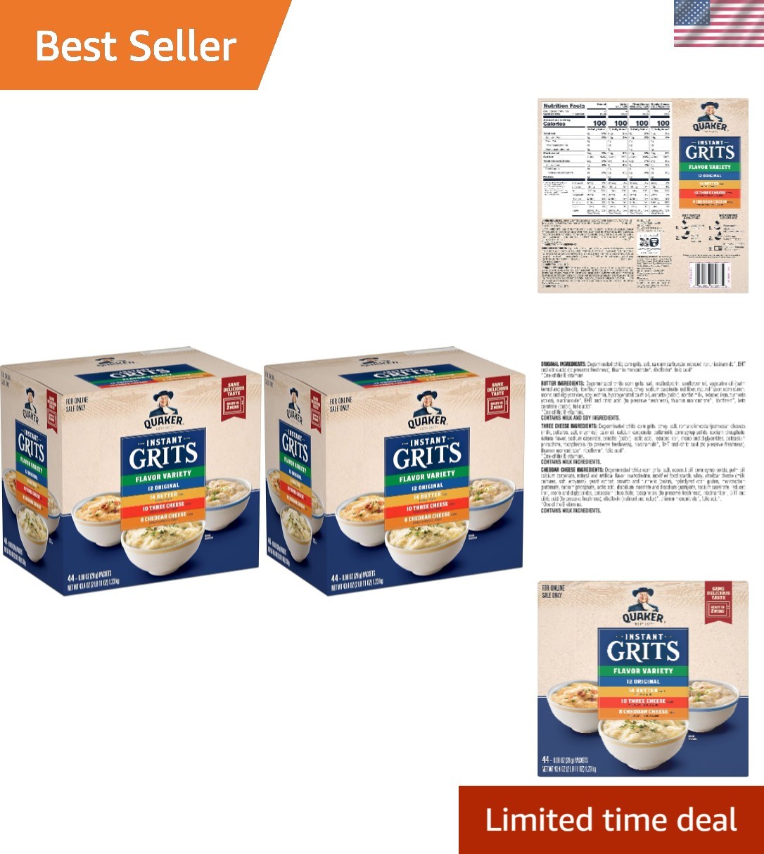 Quaker Instant Grits – 4 Flavor Pack, 88 Sachets for Healthy Breakfasts Anytime