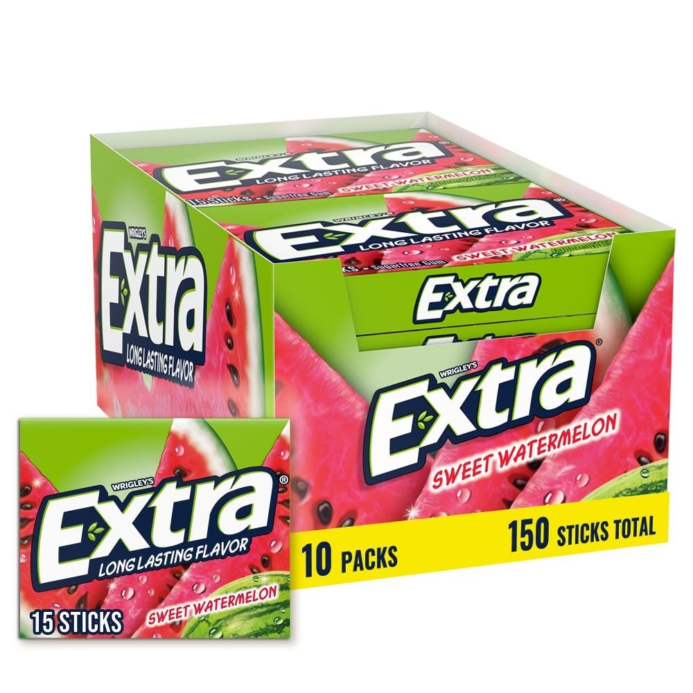 EXTRA Sweet Watermelon Sugar Free Chewing Gum Bulk, 15 Pieces (Pack of 10)