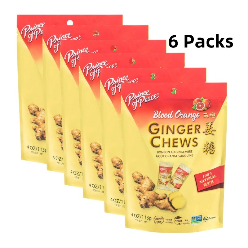 Pack of 6 – Blood Orange Ginger Chews- 4oz -Natural Ginger Candy-Soft Sweets