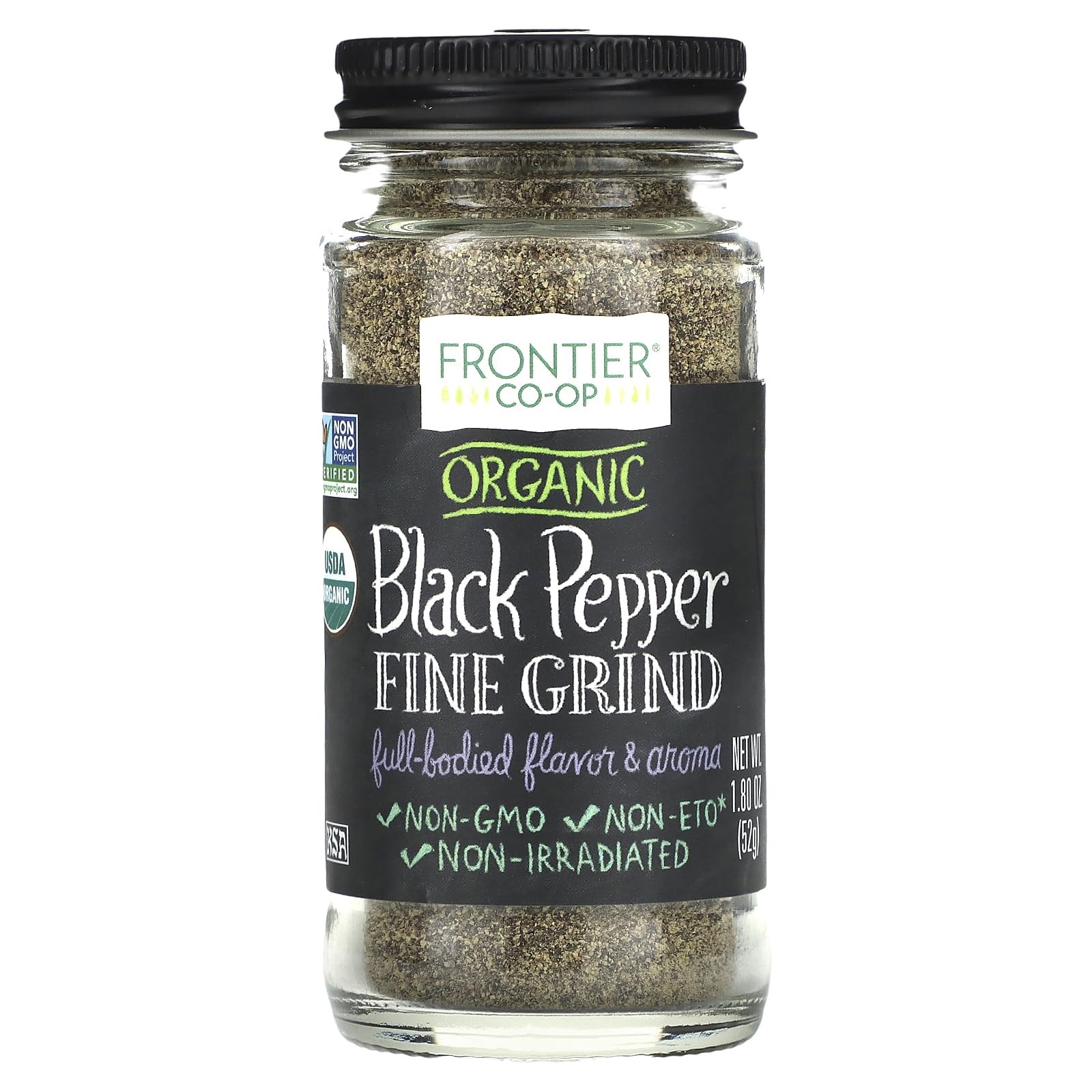 Frontier Co-op Organic Black Pepper 1.8 Ounce Fine Grind Bold Flavor