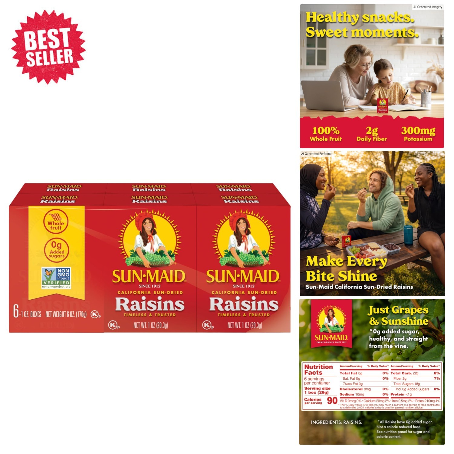 Nutritious California Dried Raisins – 6 Snack-Size Boxes for On-the-Go Families