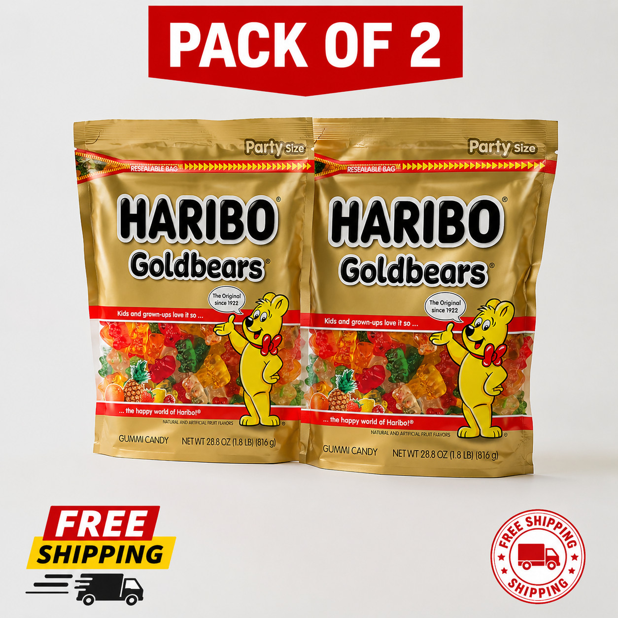 HARIBO Goldbears Original Gummy Candy 28.8 oz Party Size Pack of 2