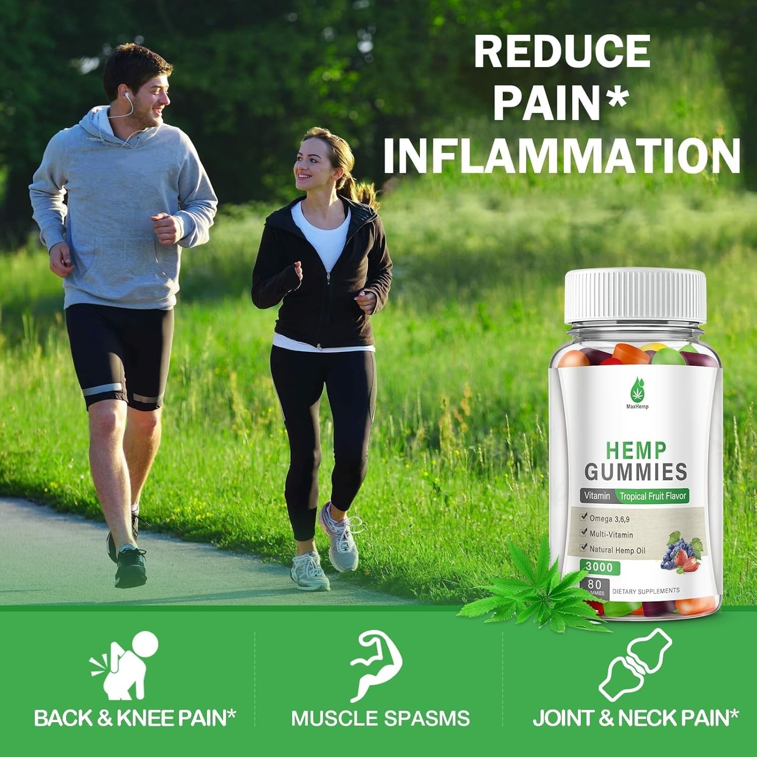 Hemp Gummies High Potency for Pain, Sleep, Anxiety – 2 Packs Hemp Gummy 100% Nat