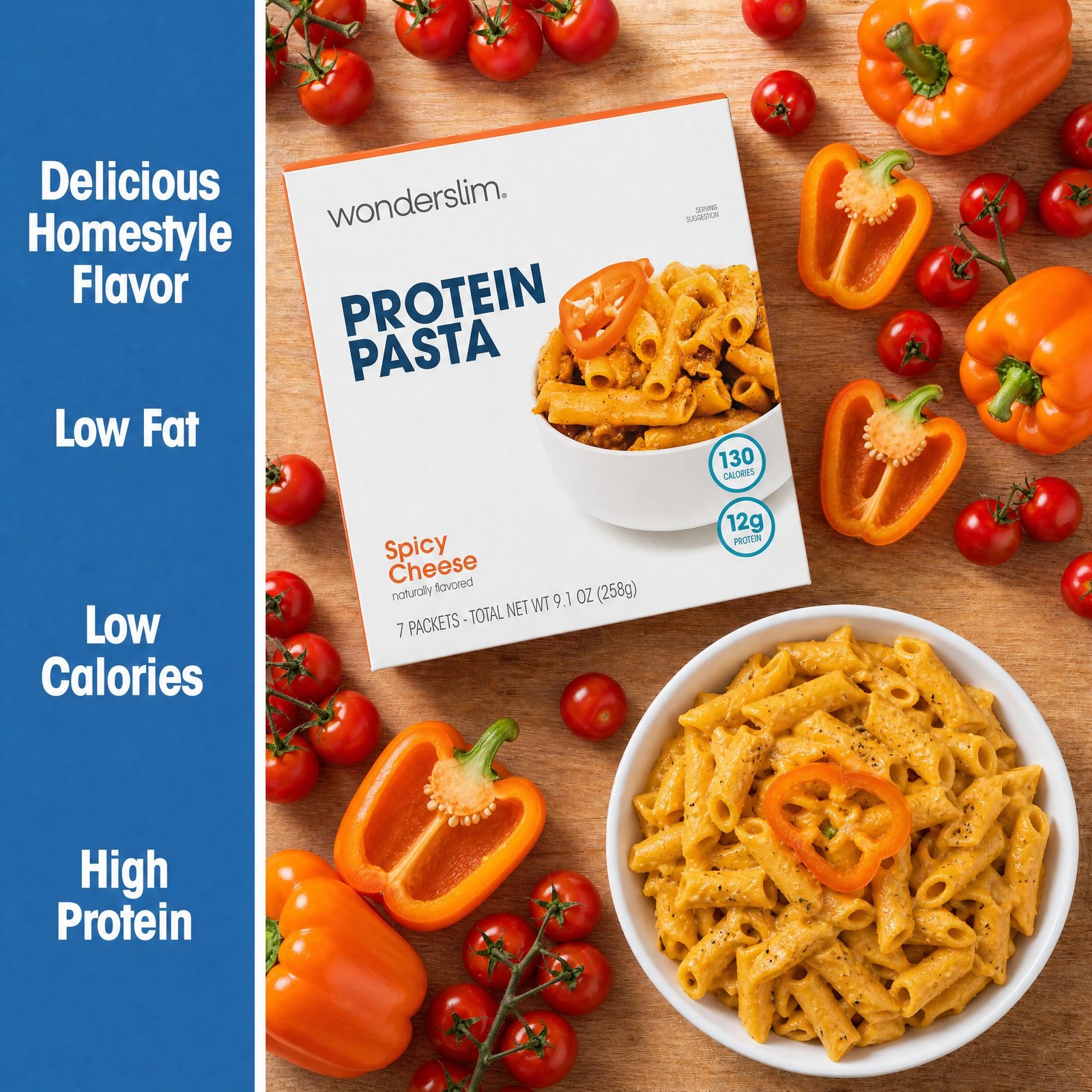 WonderSlim Protein Pasta, Spicy Cheese, 130 7 Count (Pack of 1), Cheese