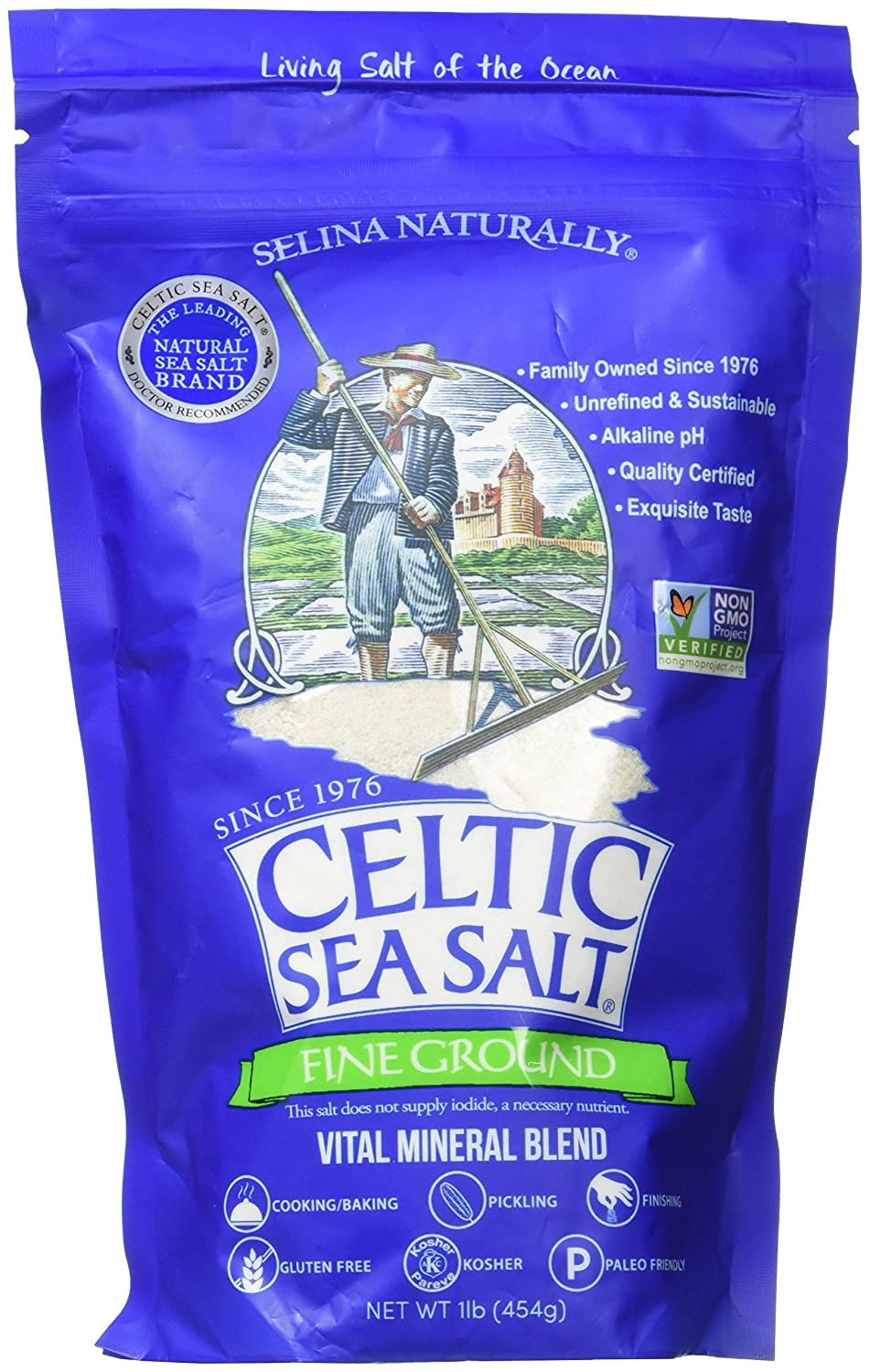 Fine Ground – 16 Ounce (Pack of 1) Resealable Bag of Nutritious, Classic Sea Sa