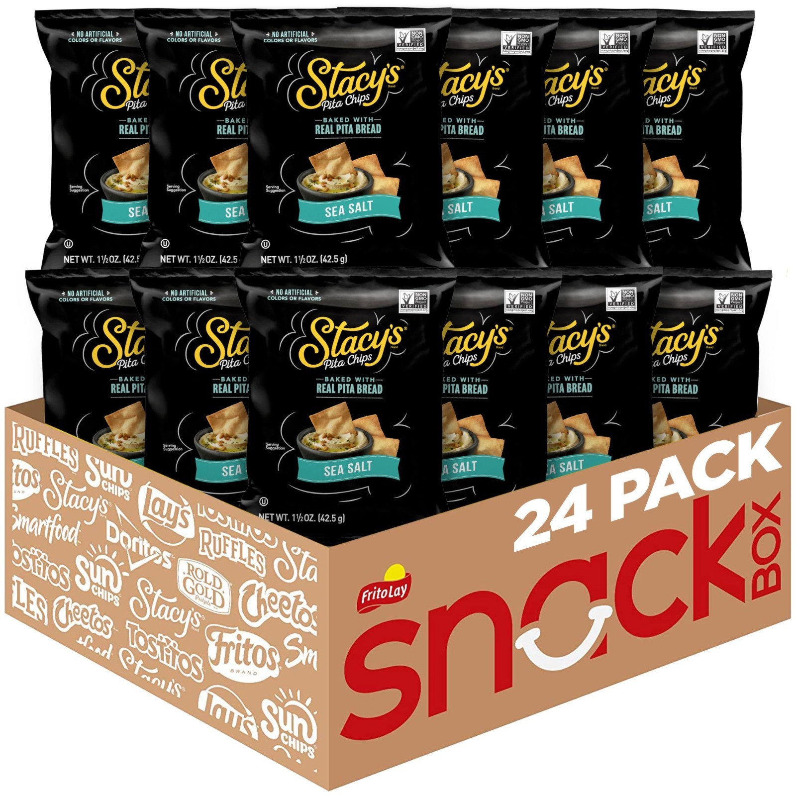 Sea Salt Pita Chips – No Artificial Colors or Flavors, 1.5 Oz, 24 Pack Snacks