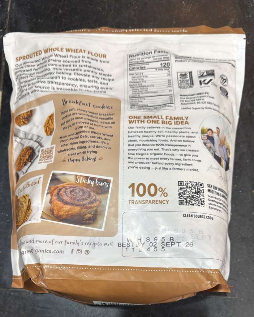 One Degree Organic Sprouted Whole Wheat Flour 5 lb Non GMO Glyphosate Free