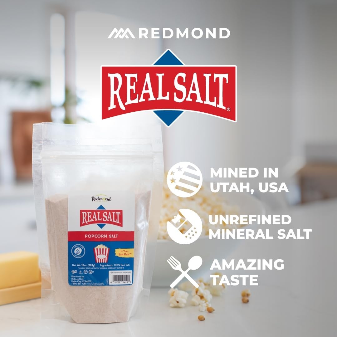 Real Sea Salt – Kosher Natural Popcorn Salt, 10 Ounce Pouch with Trace Minerals