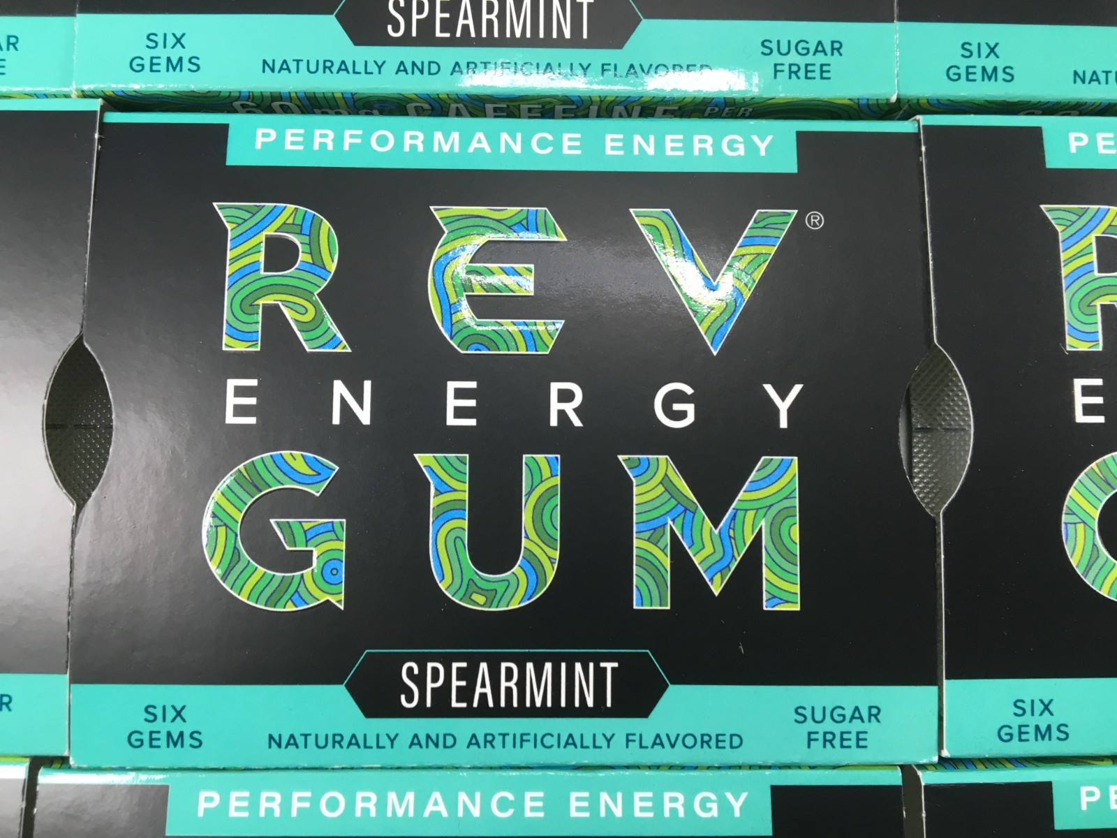 Rev Energy Gum Spearmint 12 Pack, 6 Ct. Each, BB 2/27, 60 mg Caffeine Sugar-Free