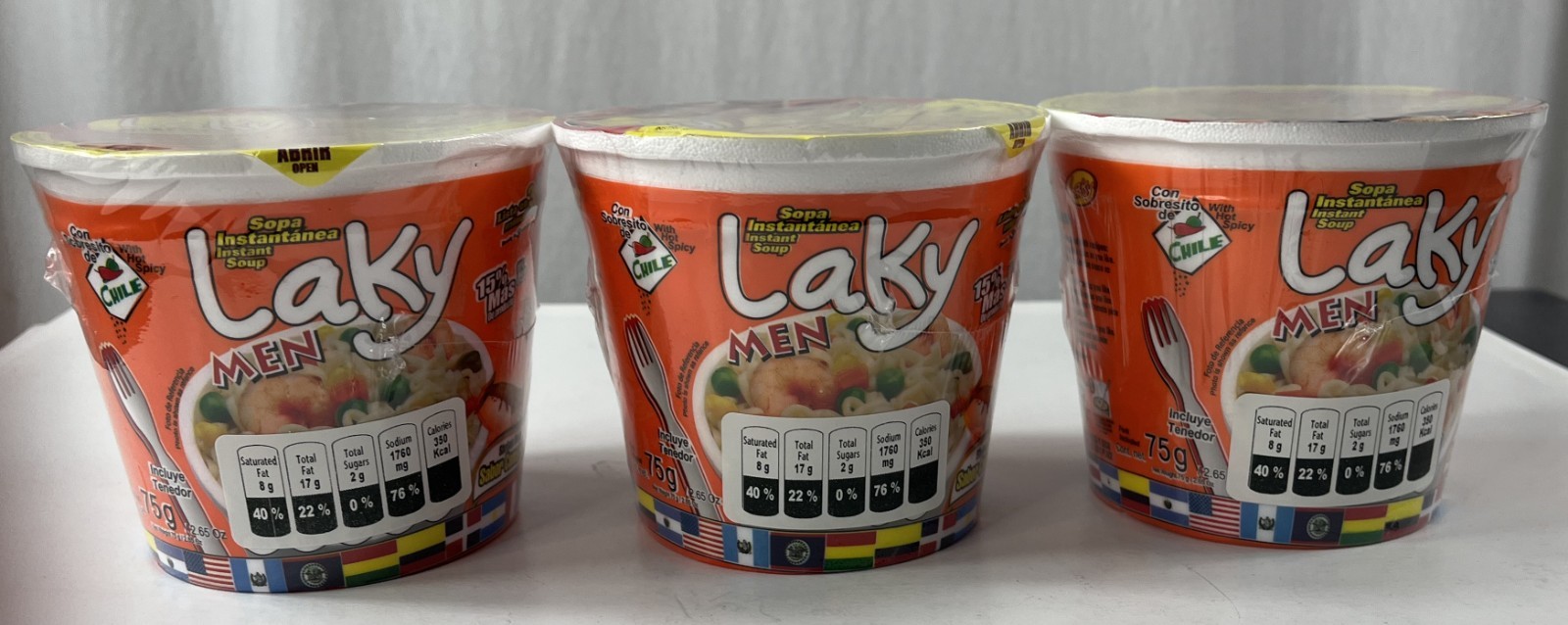 Laky men Shrimp flavor Instant soup 2.65 oz x 3 New. Product of Guatemala