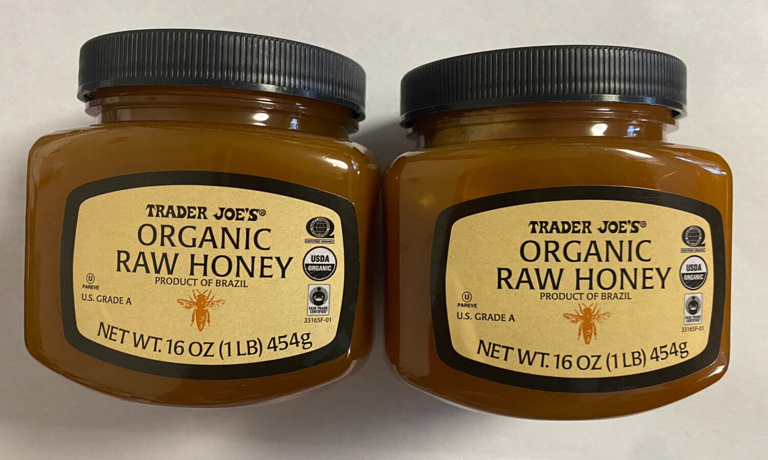 2 Bottles New Trader Joe’s Organic Raw Grade A Honey 16oz 454g Each EXP 2027