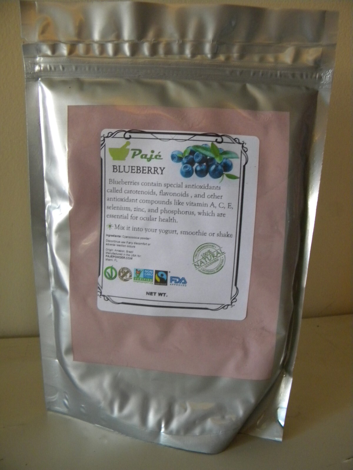 BLUEBERRY Powder 8oz 1/2LB – antioxidants carotenoids, flavonoids, vision – PAJE